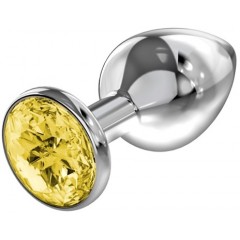 Большая серебристая анальная пробка Diamond Yellow Sparkle Large с жёлтым кристаллом - 8 см.